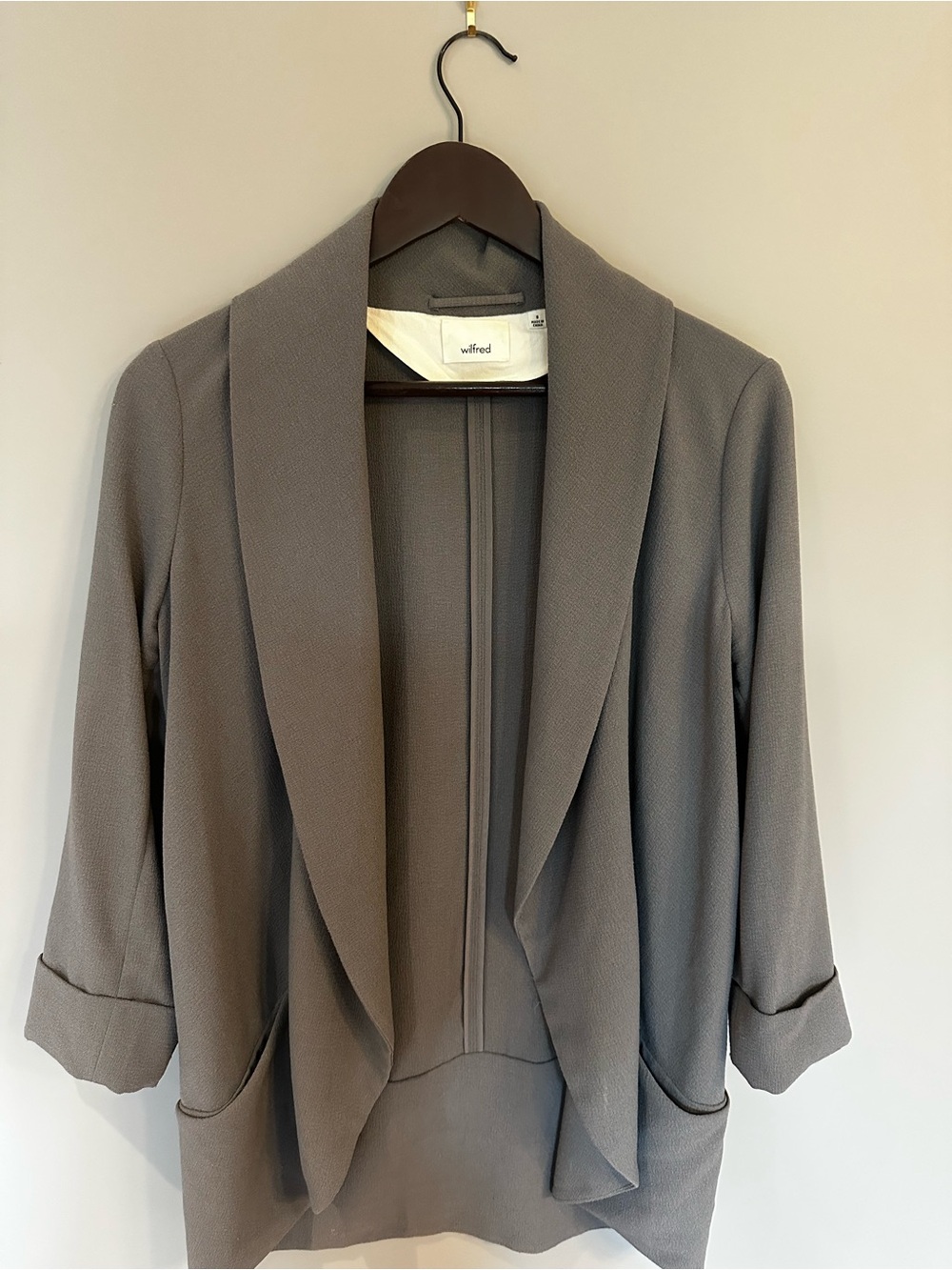 Aritzia Wilfred Gray Chevalier Draped Open-Front Blazer - Picture 1 of 2